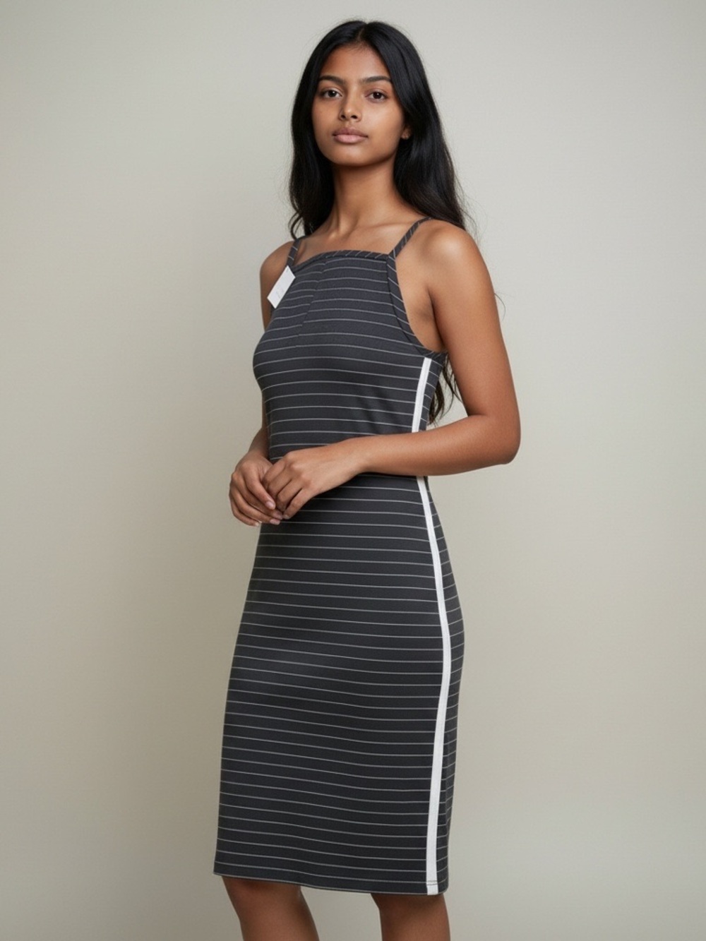Y2K BabydollSally Miller Charcoal Gray Striped Slip Dress with White Side Stripe